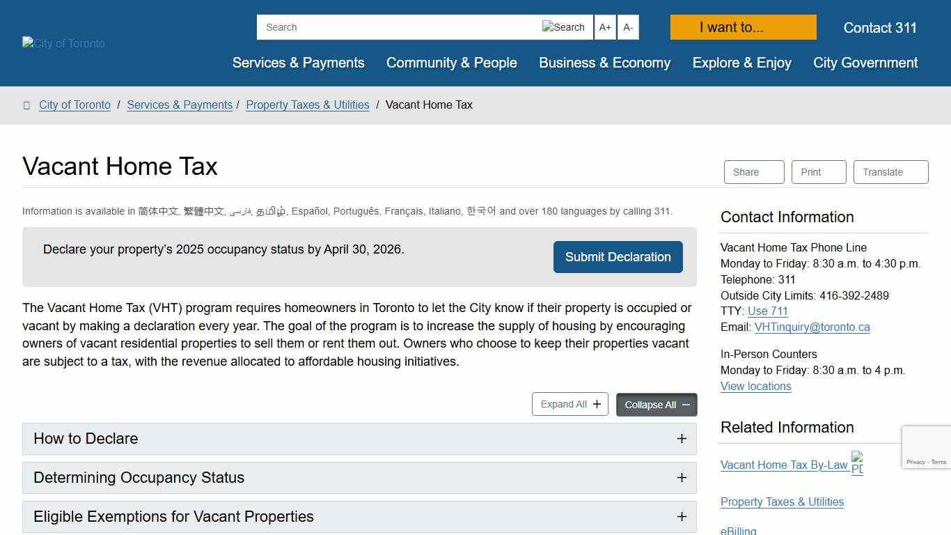 Vacant Home Tax – City of Toronto