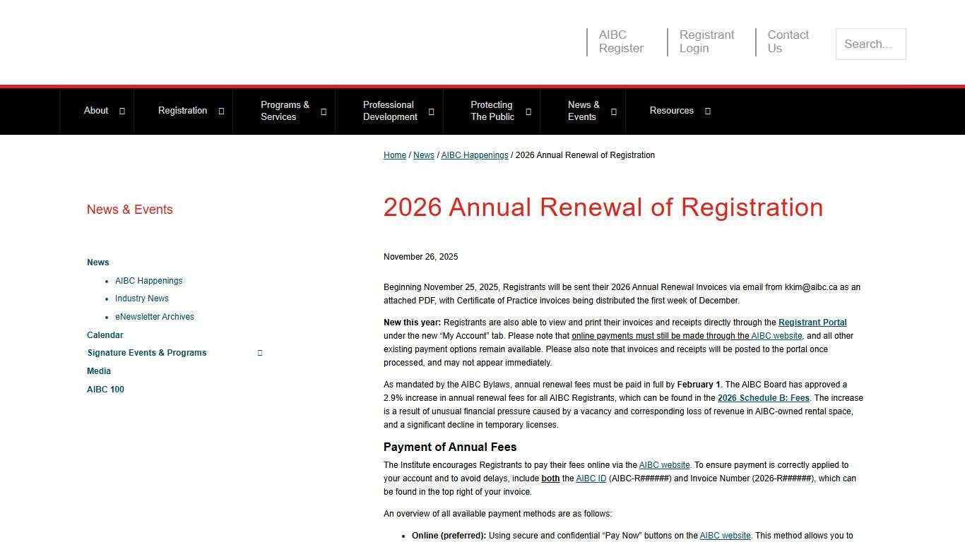 2026 Annual Renewal of Registration